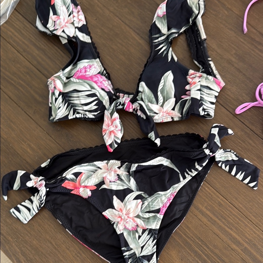 Tommy Bahama Black Floral Bikini xxs xs